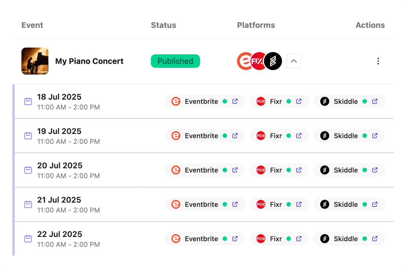 Screenshot of publishing an event in BeamEvents